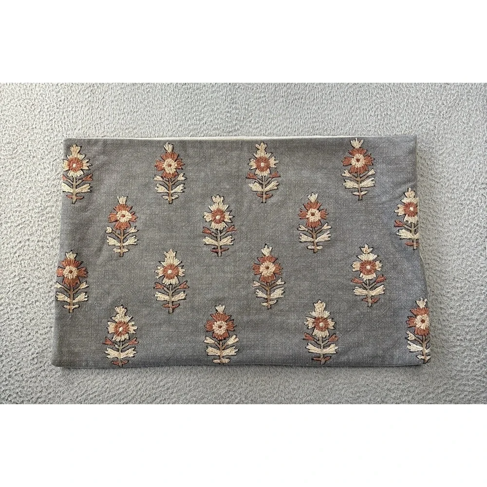Pottery Barn Camille Lumbar Pillow Cover 16x26 Floral Embroidered Cotton